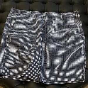 Express Navy and White Micro-Check Flat Front Shorts
